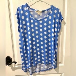Michael Kors Blue and White Short Sleeve Polka Dot Top